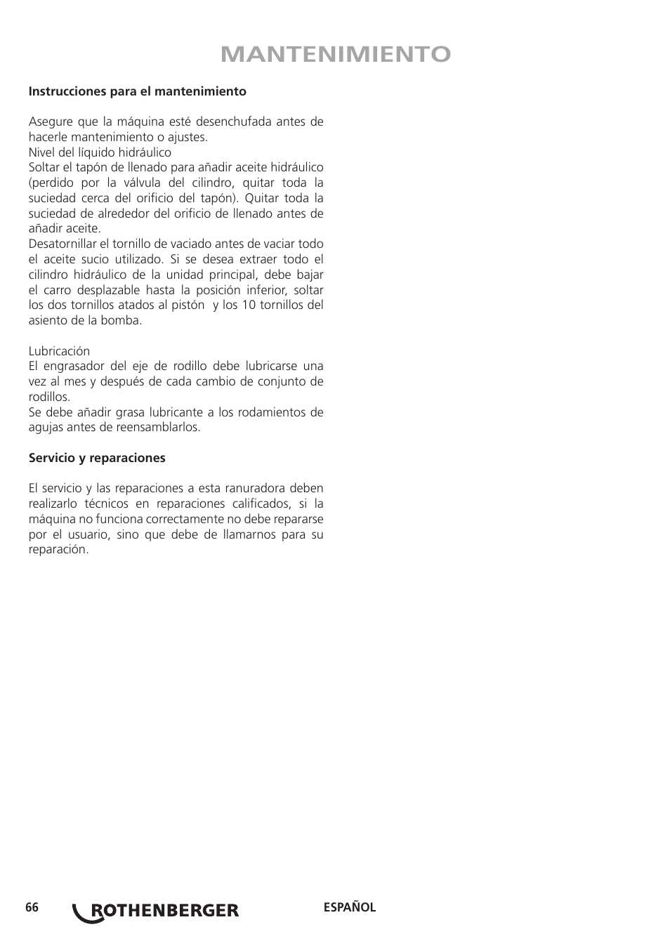 Mantenimiento | ROTHENBERGER ROGROOVER 2 - 12 User Manual | Page 67 / 92