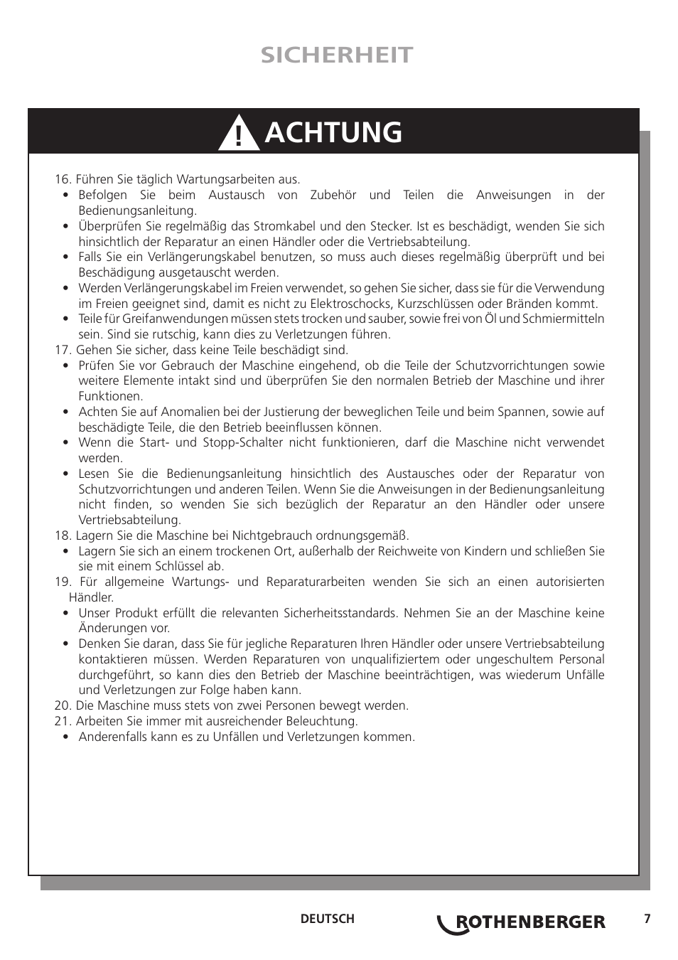 Achtung, Sicherheit | ROTHENBERGER ROGROOVER 2 - 12 User Manual | Page 8 / 92