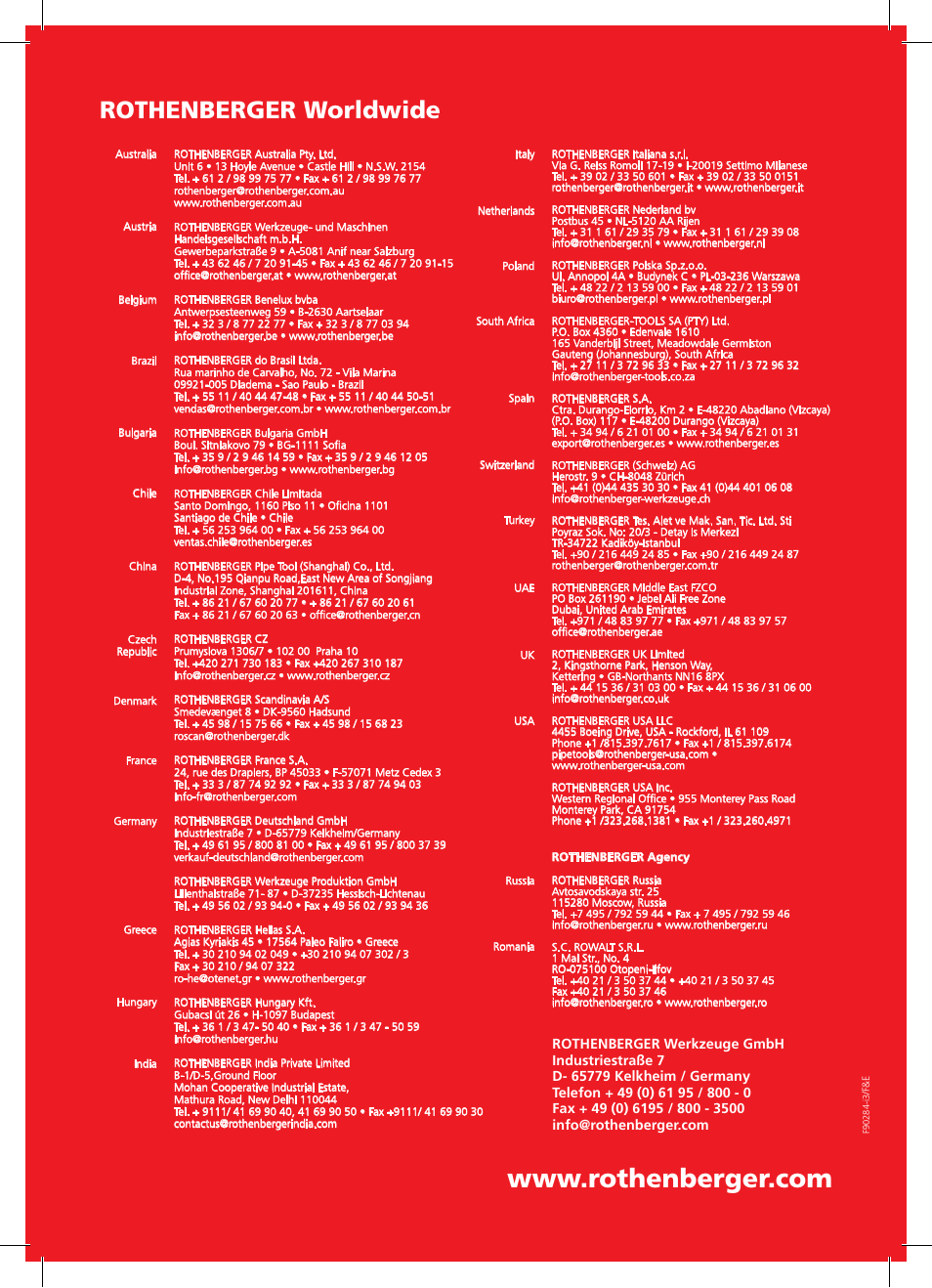 Rothenberger worldwide | ROTHENBERGER ROMAX 3000 User Manual | Page 168 / 168