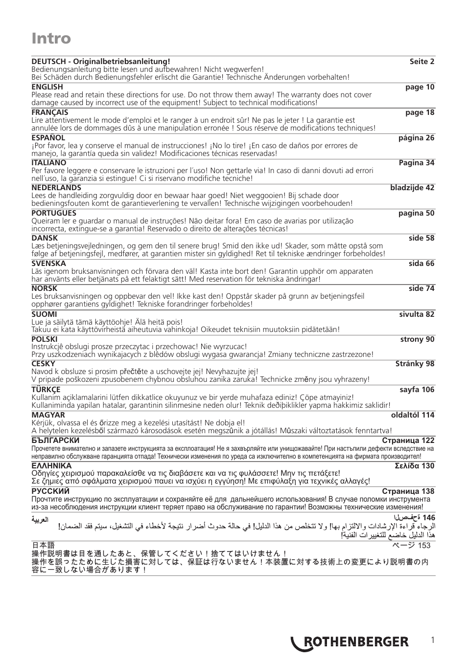 Intro | ROTHENBERGER ROMAX 3000 User Manual | Page 7 / 168