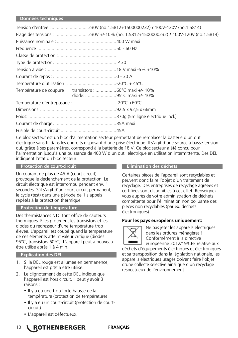 ROTHENBERGER ROMAX 3000 Schaltnetzteil 230 V User Manual | Page 12 / 64