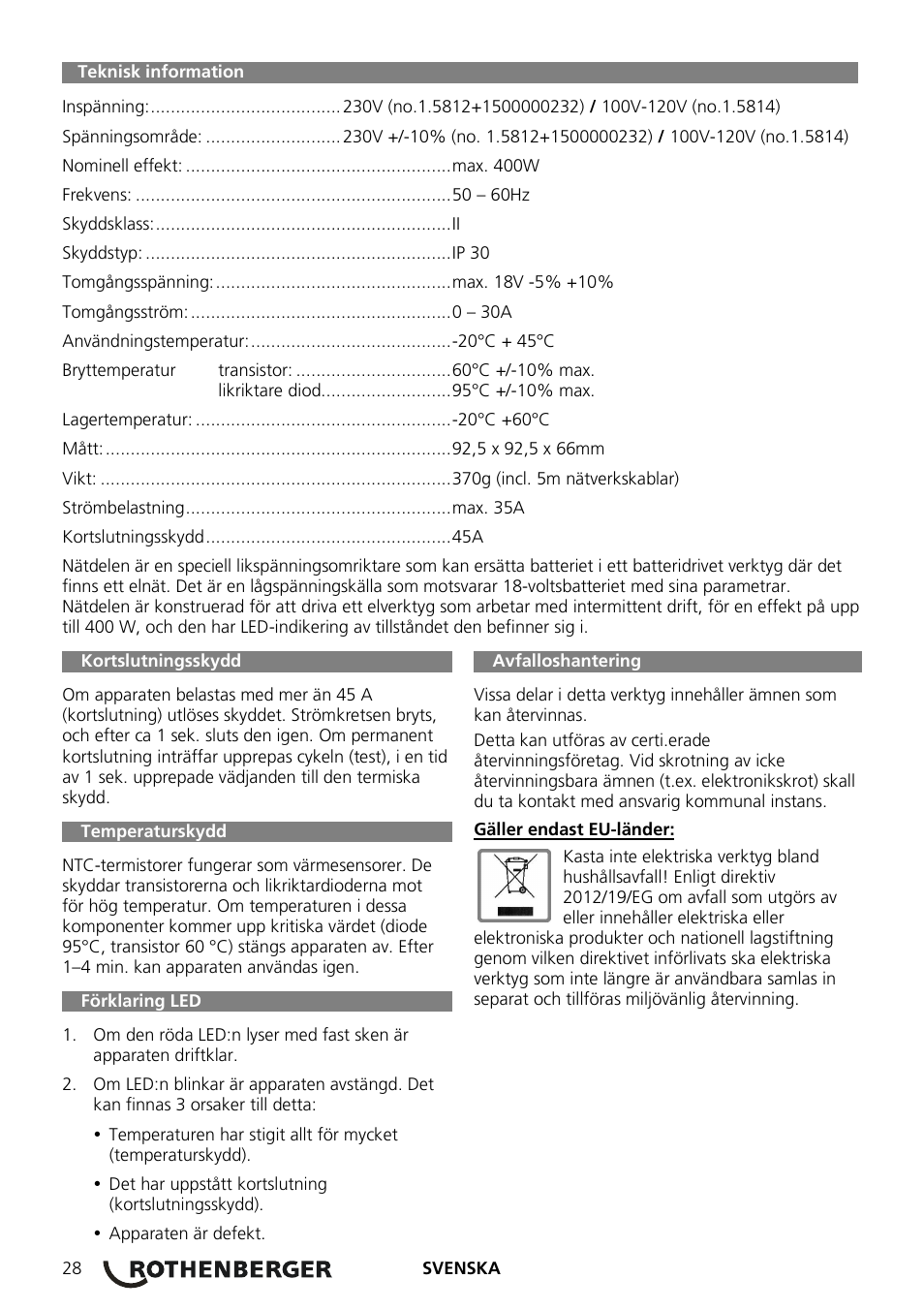 ROTHENBERGER ROMAX 3000 Schaltnetzteil 230 V User Manual | Page 30 / 64