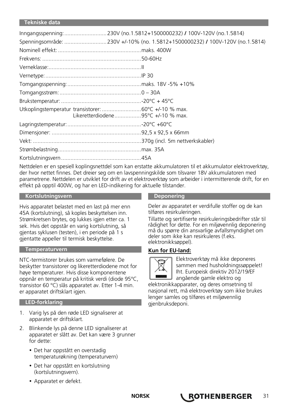 ROTHENBERGER ROMAX 3000 Schaltnetzteil 230 V User Manual | Page 33 / 64