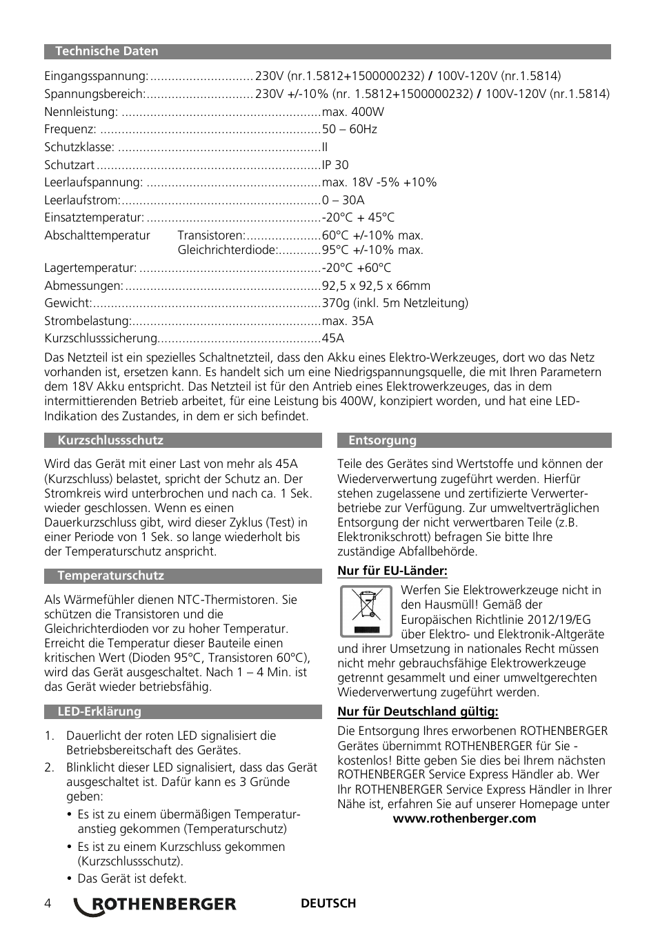 ROTHENBERGER ROMAX 3000 Schaltnetzteil 230 V User Manual | Page 6 / 64
