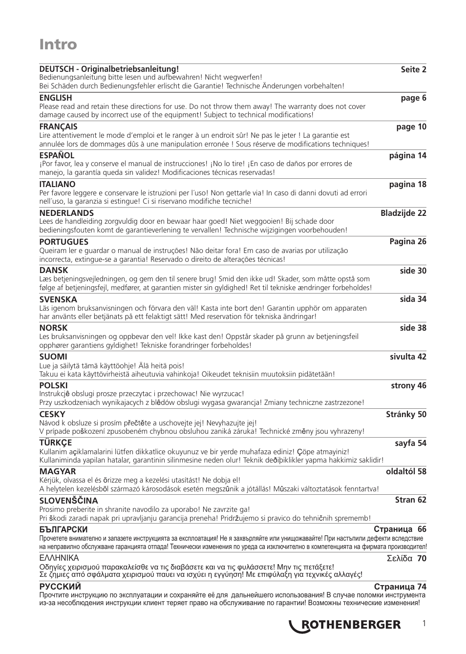 Intro | ROTHENBERGER ROMAX AC ECO User Manual | Page 5 / 88