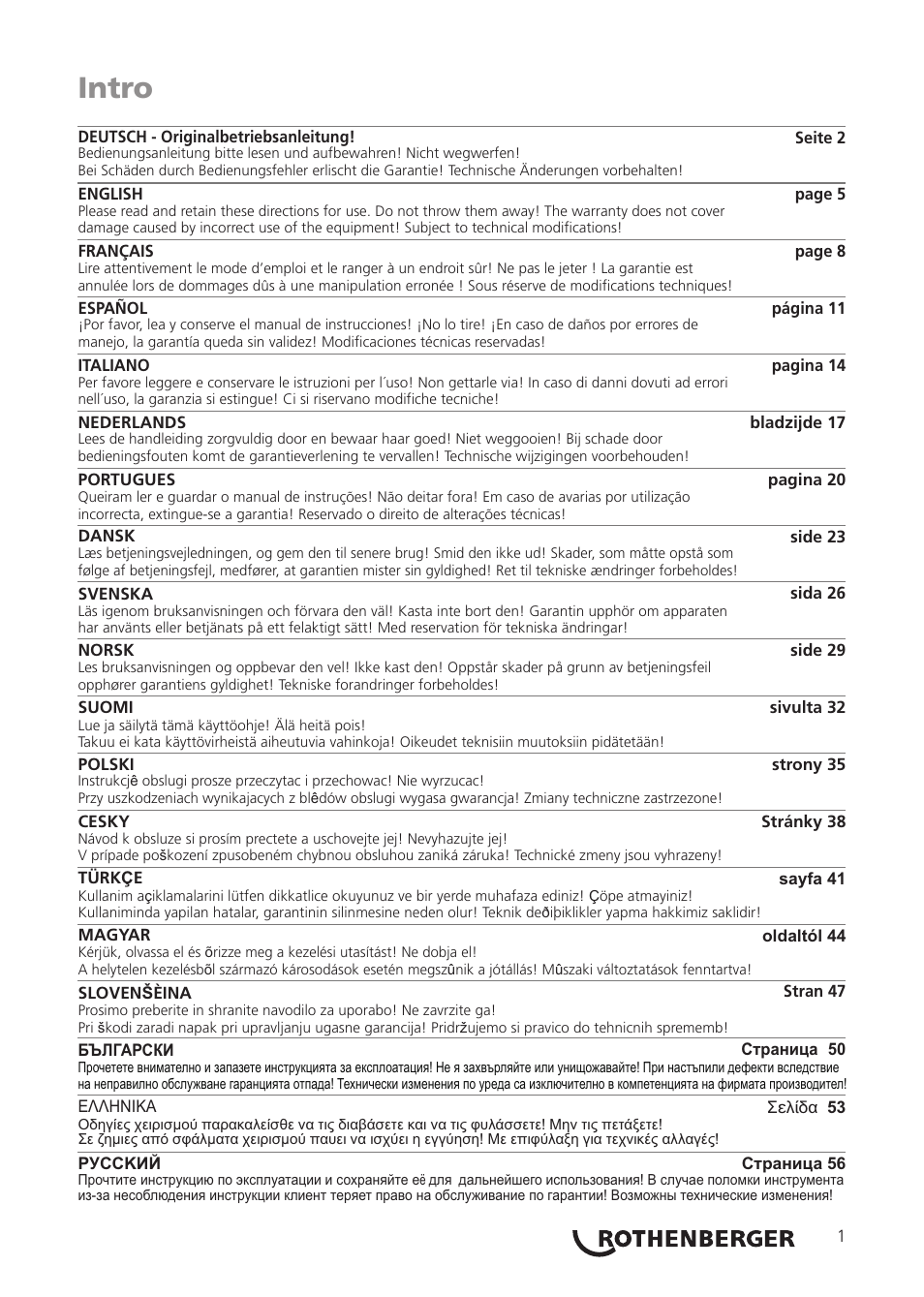 Intro | ROTHENBERGER ROMAX Compact Schaltnetzteil 230 V User Manual | Page 3 / 64