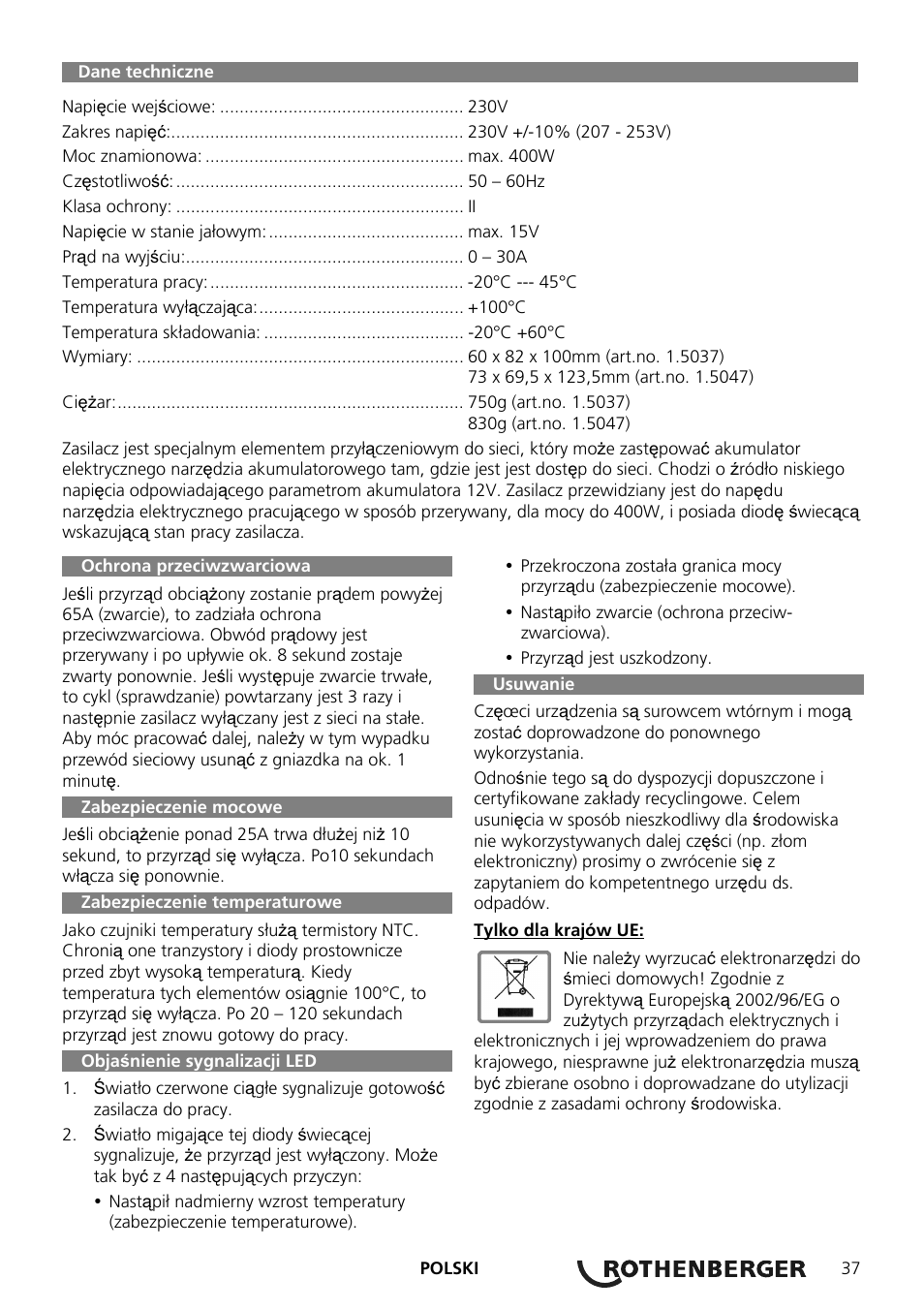 ROTHENBERGER ROMAX Compact Schaltnetzteil 230 V User Manual | Page 39 / 64