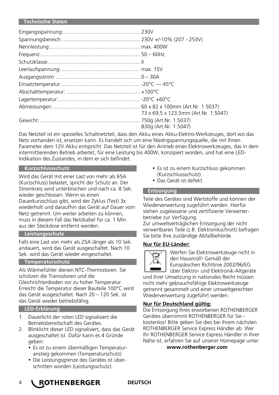 ROTHENBERGER ROMAX Compact Schaltnetzteil 230 V User Manual | Page 6 / 64