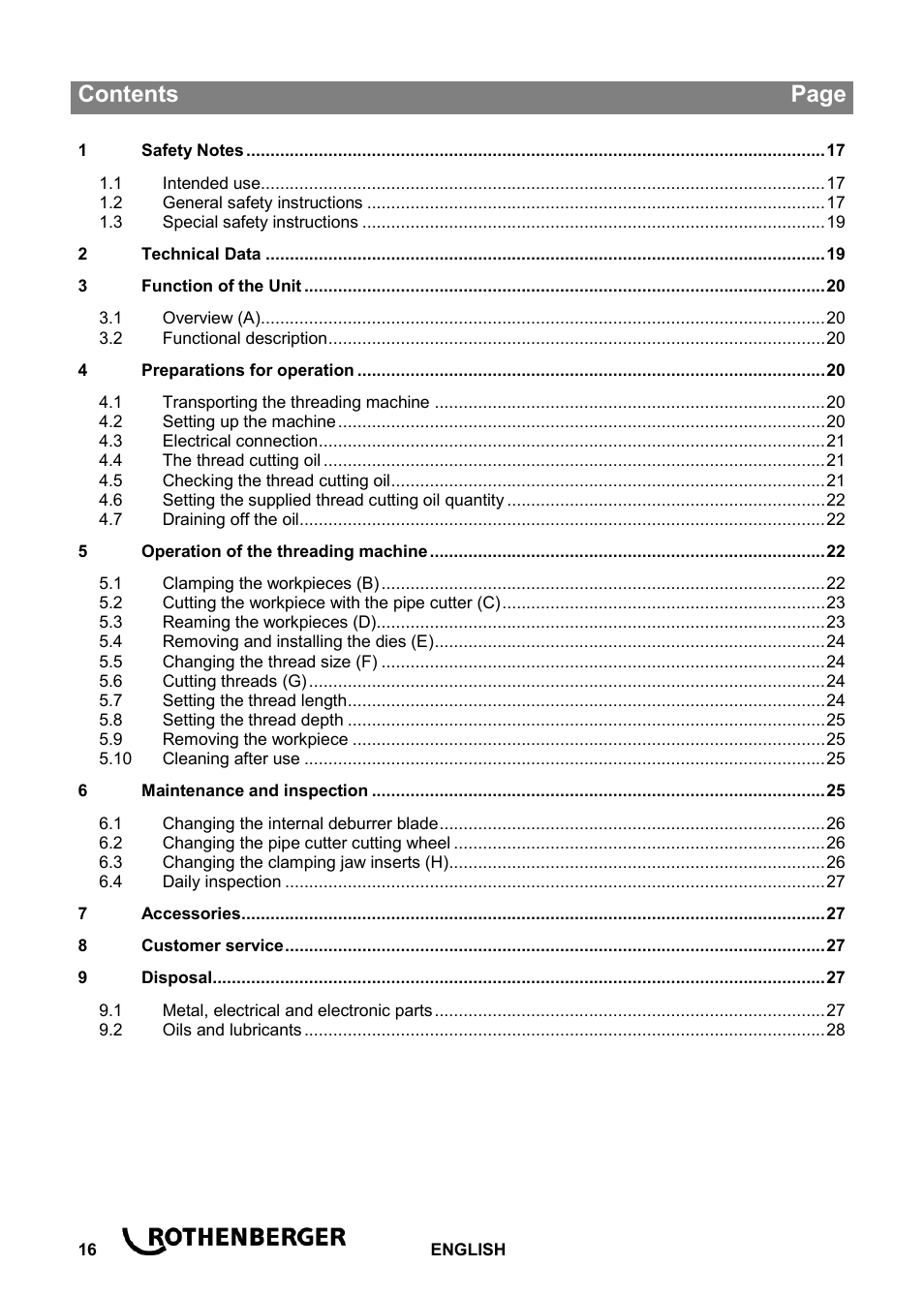 Ba_ropower 50 r_0814 en, Contents page | ROTHENBERGER ROPOWER 50 R User Manual | Page 20 / 232