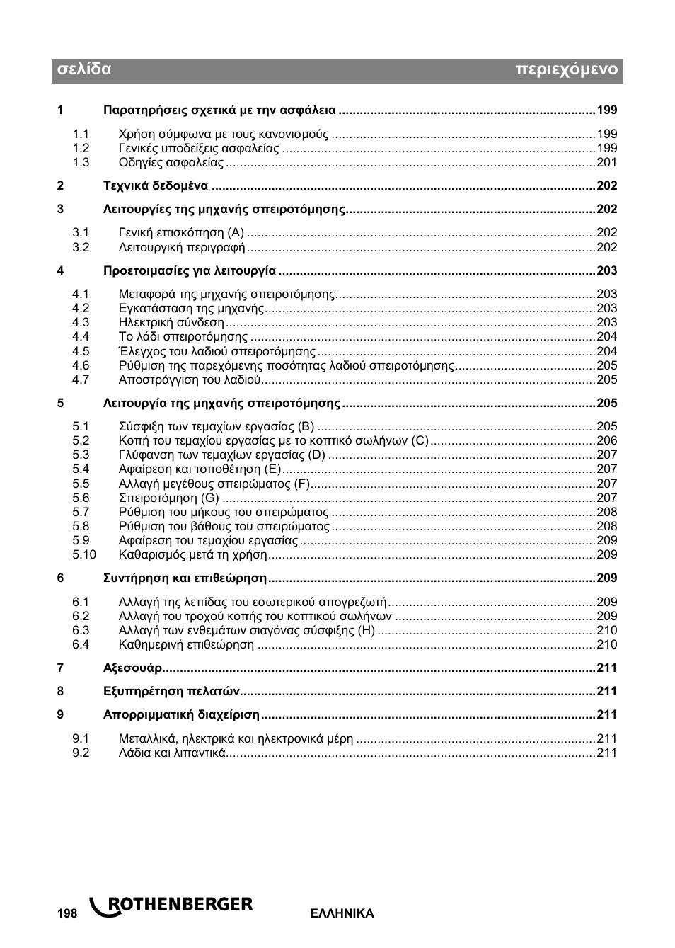Ba_ropower 50 r_0814 el, Σελίδα περιεχόμενο | ROTHENBERGER ROPOWER 50 R User Manual | Page 202 / 232