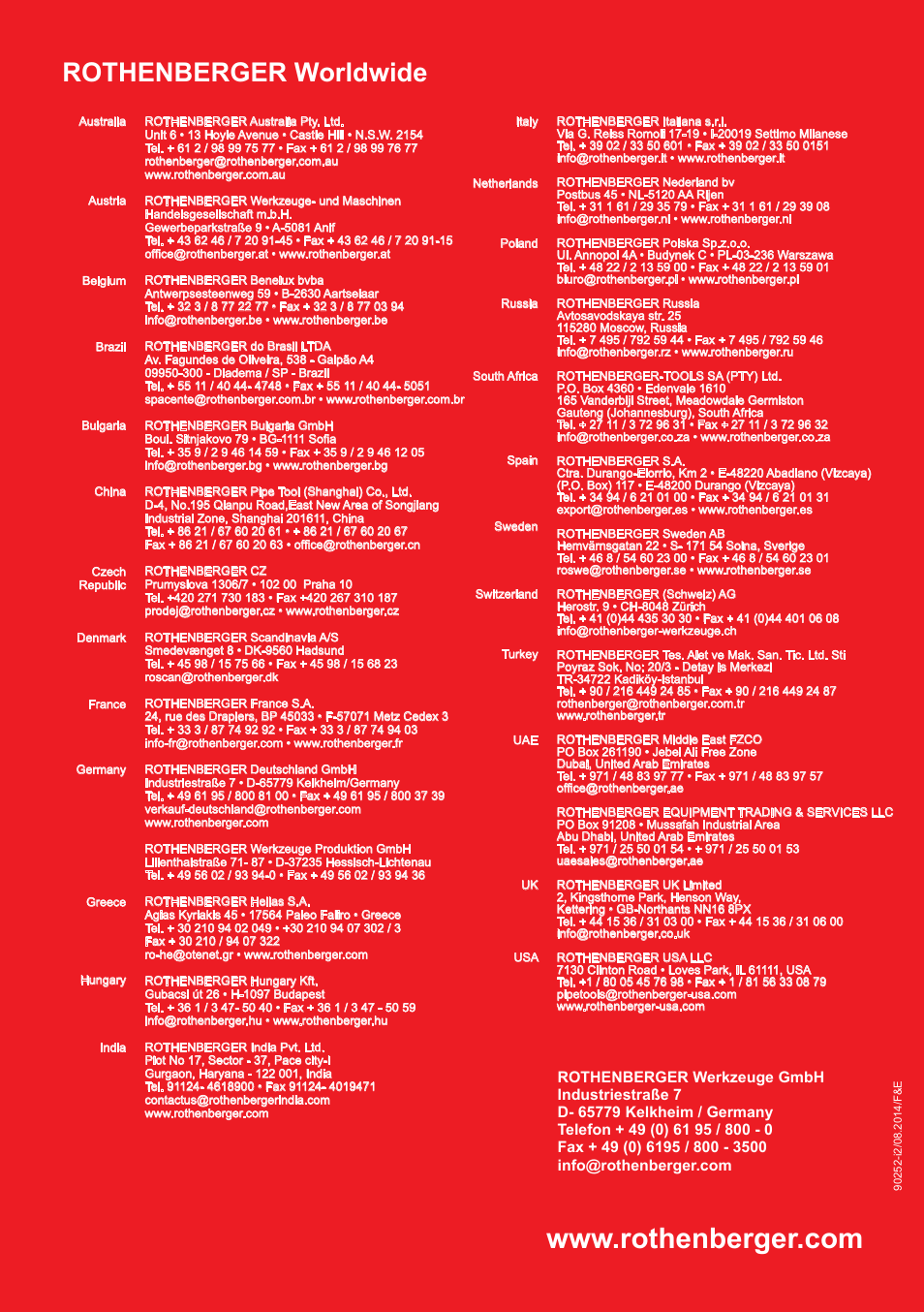 Rothenberger worldwide | ROTHENBERGER ROPOWER 50 R User Manual | Page 232 / 232