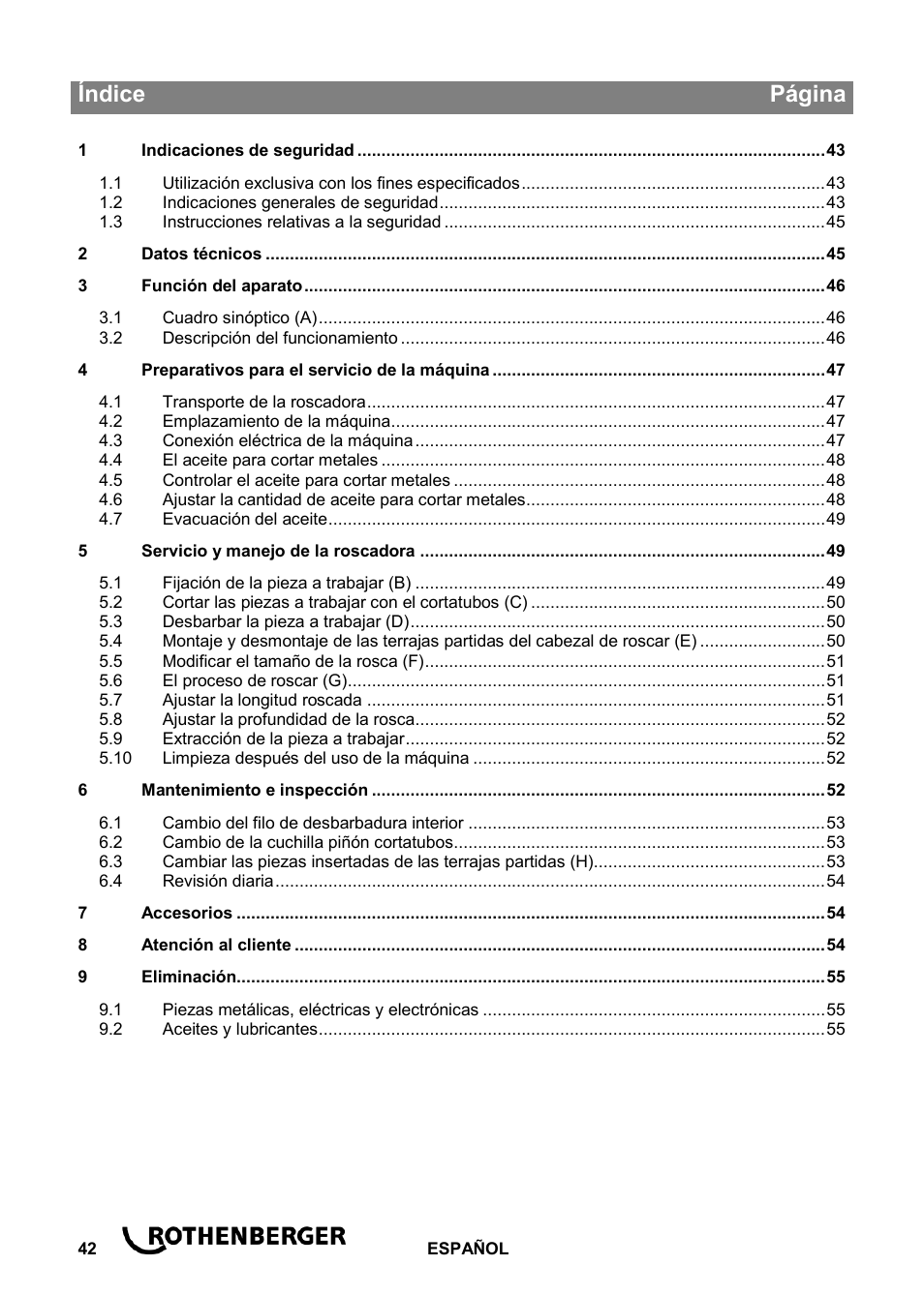 Ba_ropower 50 r_0814 es, Índice página | ROTHENBERGER ROPOWER 50 R User Manual | Page 46 / 232