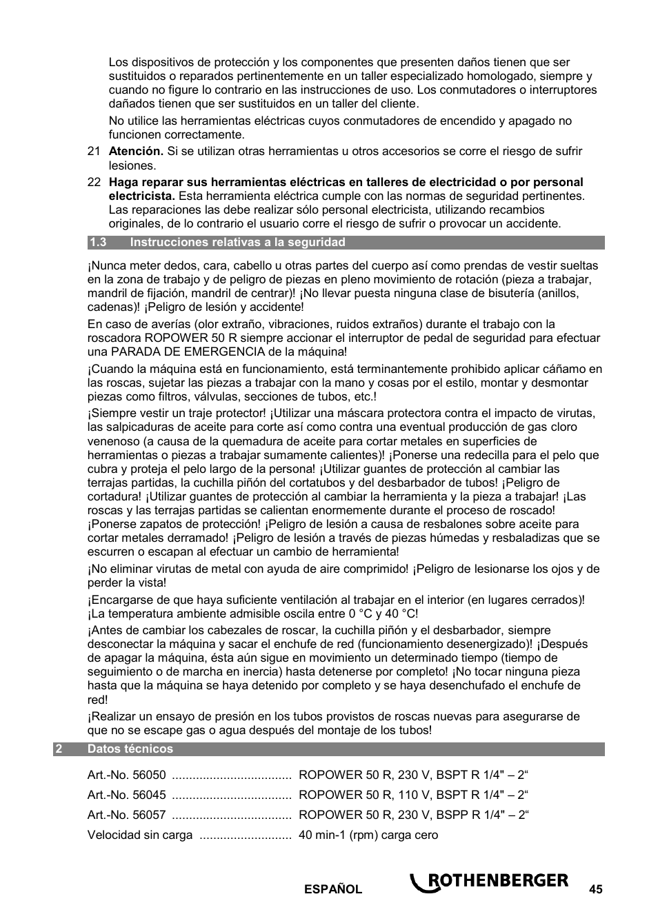 ROTHENBERGER ROPOWER 50 R User Manual | Page 49 / 232