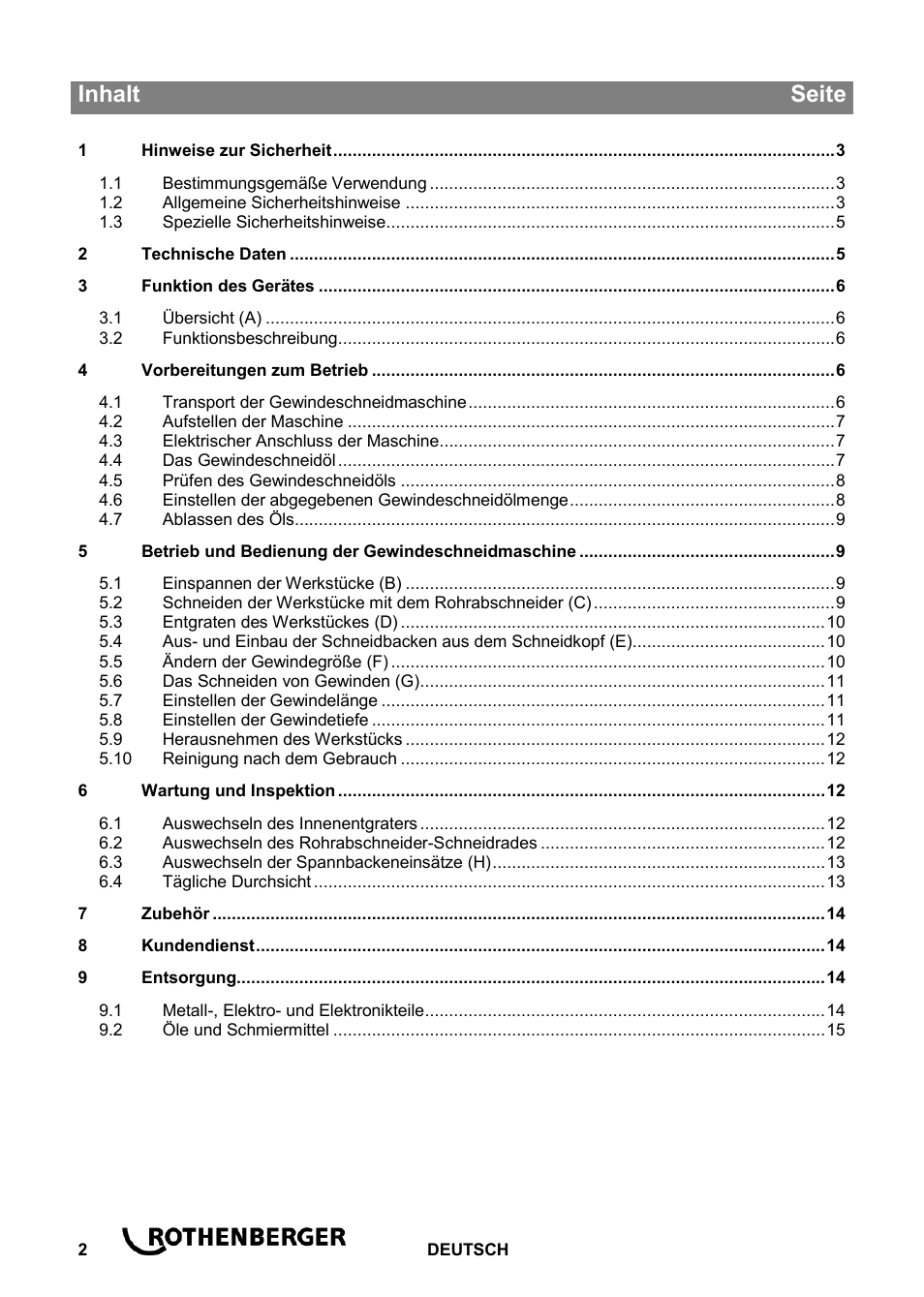 Ba_ropower 50 r_0814 de, Inhalt seite | ROTHENBERGER ROPOWER 50 R User Manual | Page 6 / 232