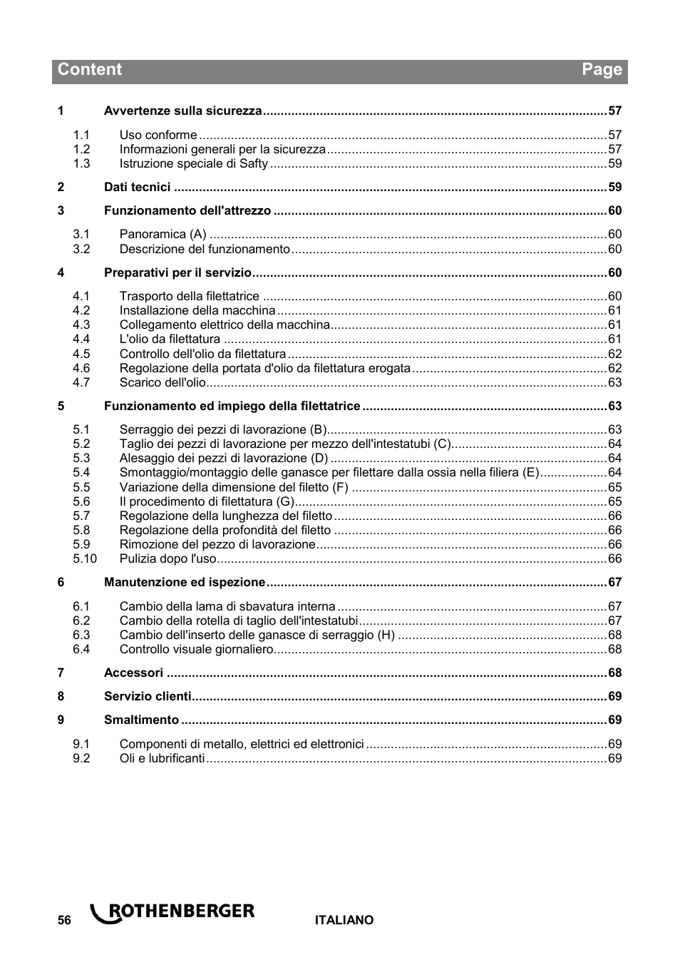 Ba_ropower 50 r_0814 it, Content page | ROTHENBERGER ROPOWER 50 R User Manual | Page 60 / 232