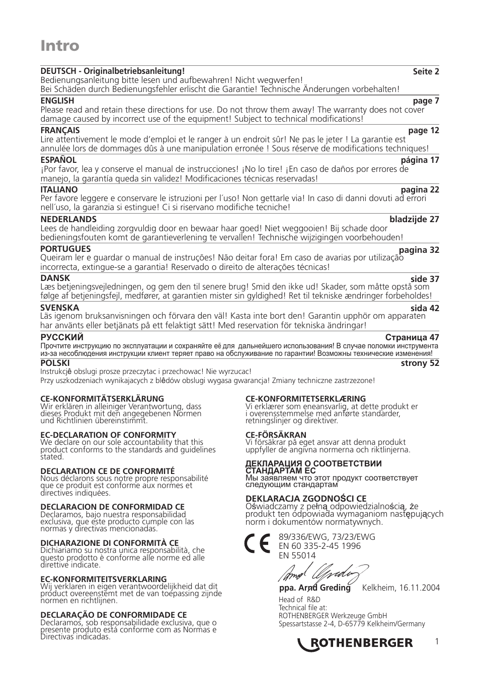Intro | ROTHENBERGER ROTHERM 2000 Weichlöt-Gerät User Manual | Page 3 / 66