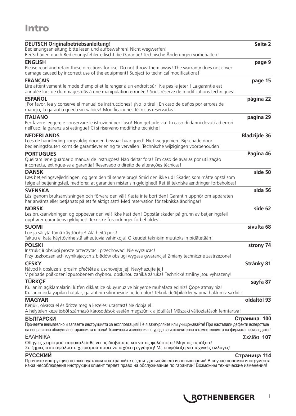Seite5, Intro | ROTHENBERGER ROXY 400 L Set User Manual | Page 5 / 132