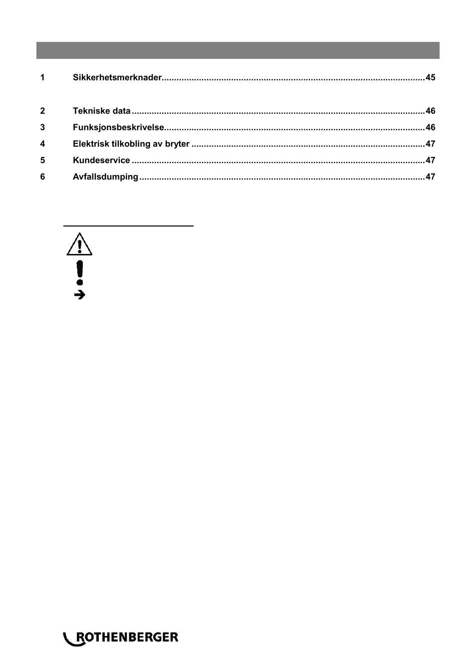 Ba_sicherheits-fußschalter_0514 no, Innhold side | ROTHENBERGER Sicherheitsfußschalter User Manual | Page 46 / 84