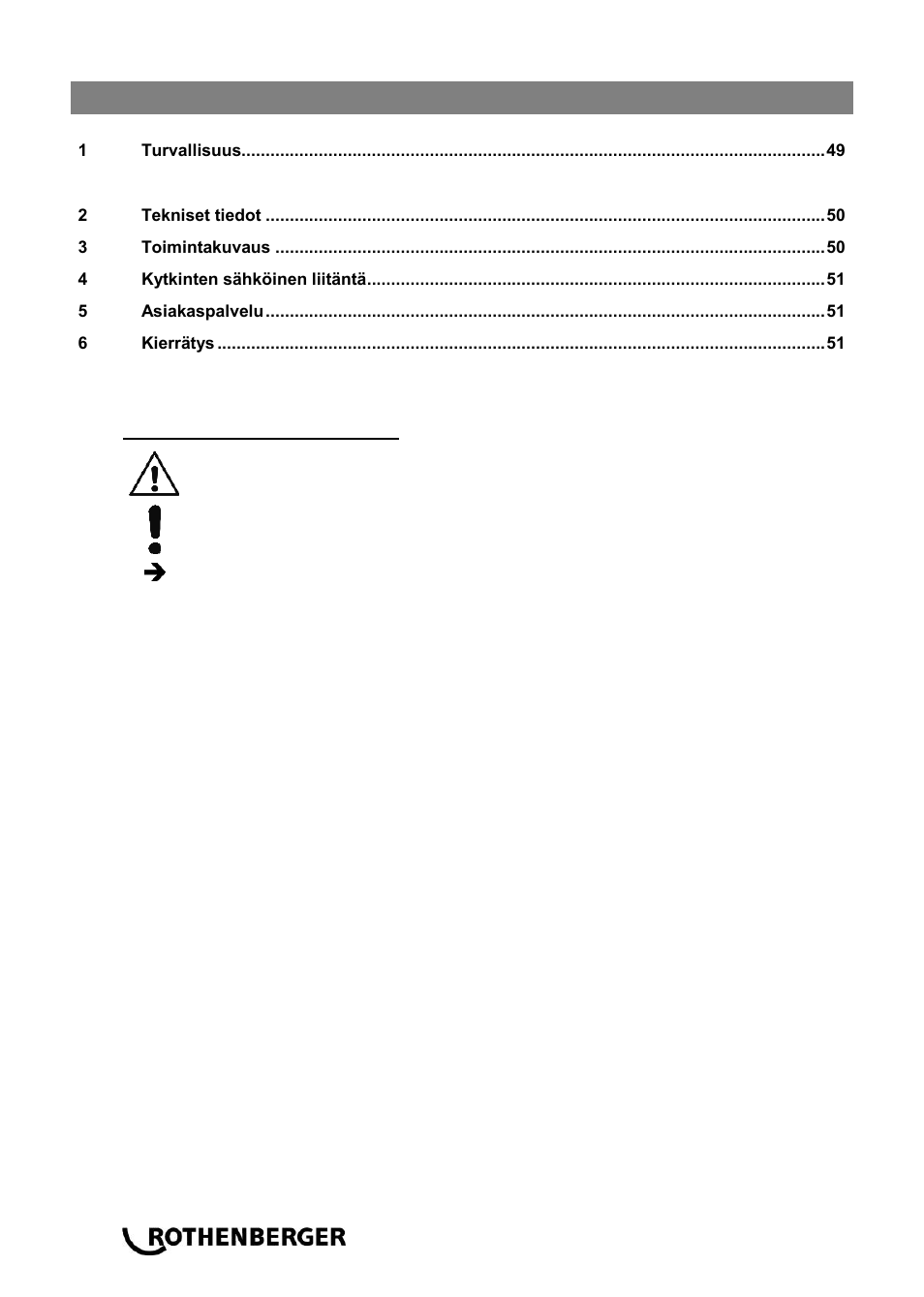 Ba_sicherheits-fußschalter_0514 fi, Sisältö sivu | ROTHENBERGER Sicherheitsfußschalter User Manual | Page 50 / 84