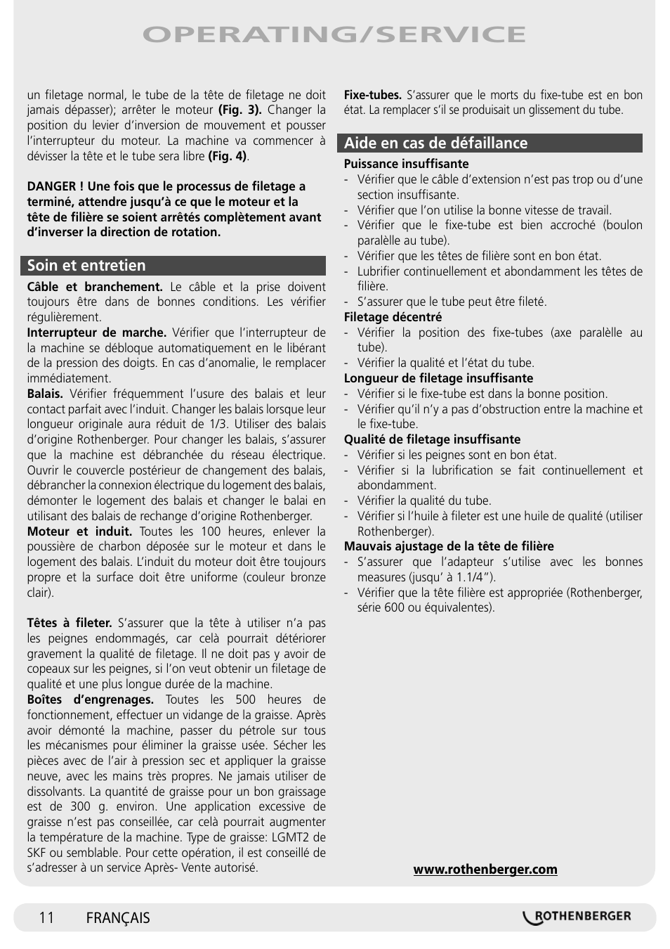 Operating/service | ROTHENBERGER SUPERTRONIC 1250 User Manual | Page 11 / 72