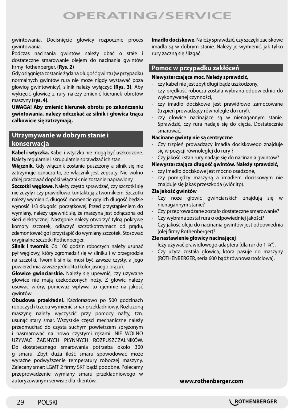 Operating/service | ROTHENBERGER SUPERTRONIC 1250 User Manual | Page 29 / 72