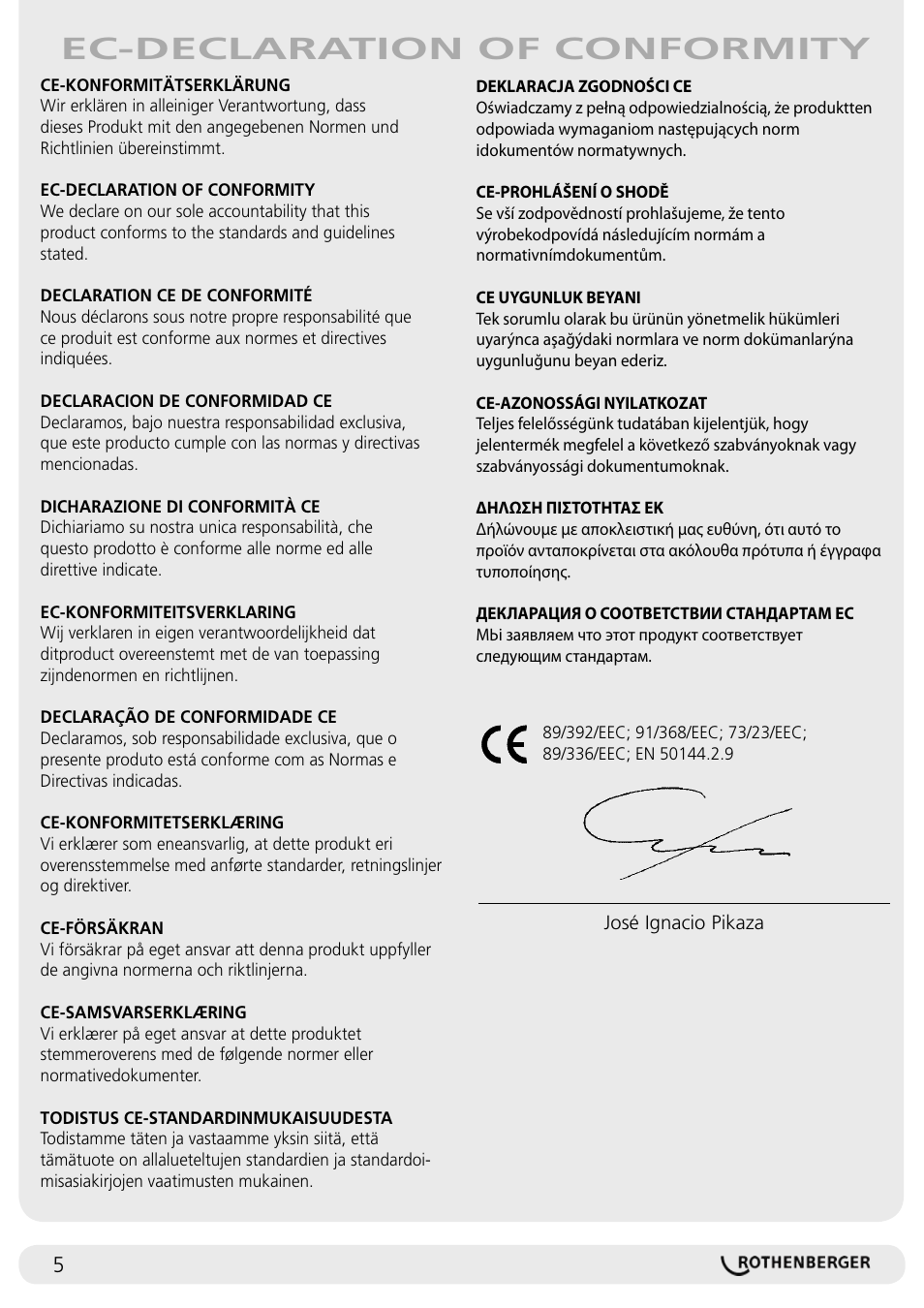 Ec-declaration of conformity | ROTHENBERGER SUPERTRONIC 1250 User Manual | Page 5 / 72