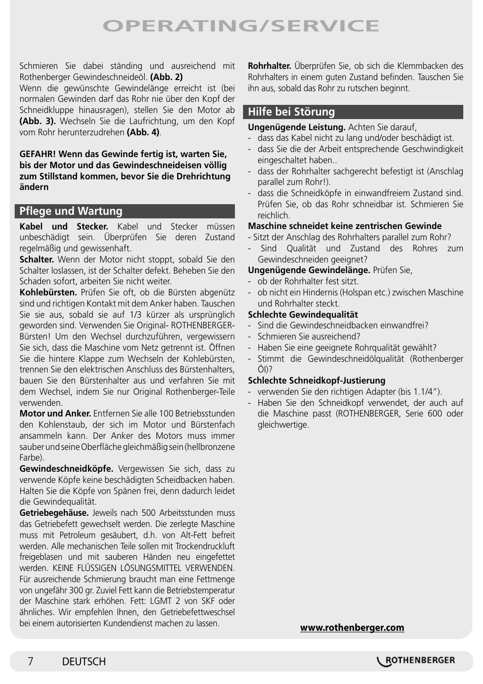 Operating/service | ROTHENBERGER SUPERTRONIC 1250 User Manual | Page 7 / 72