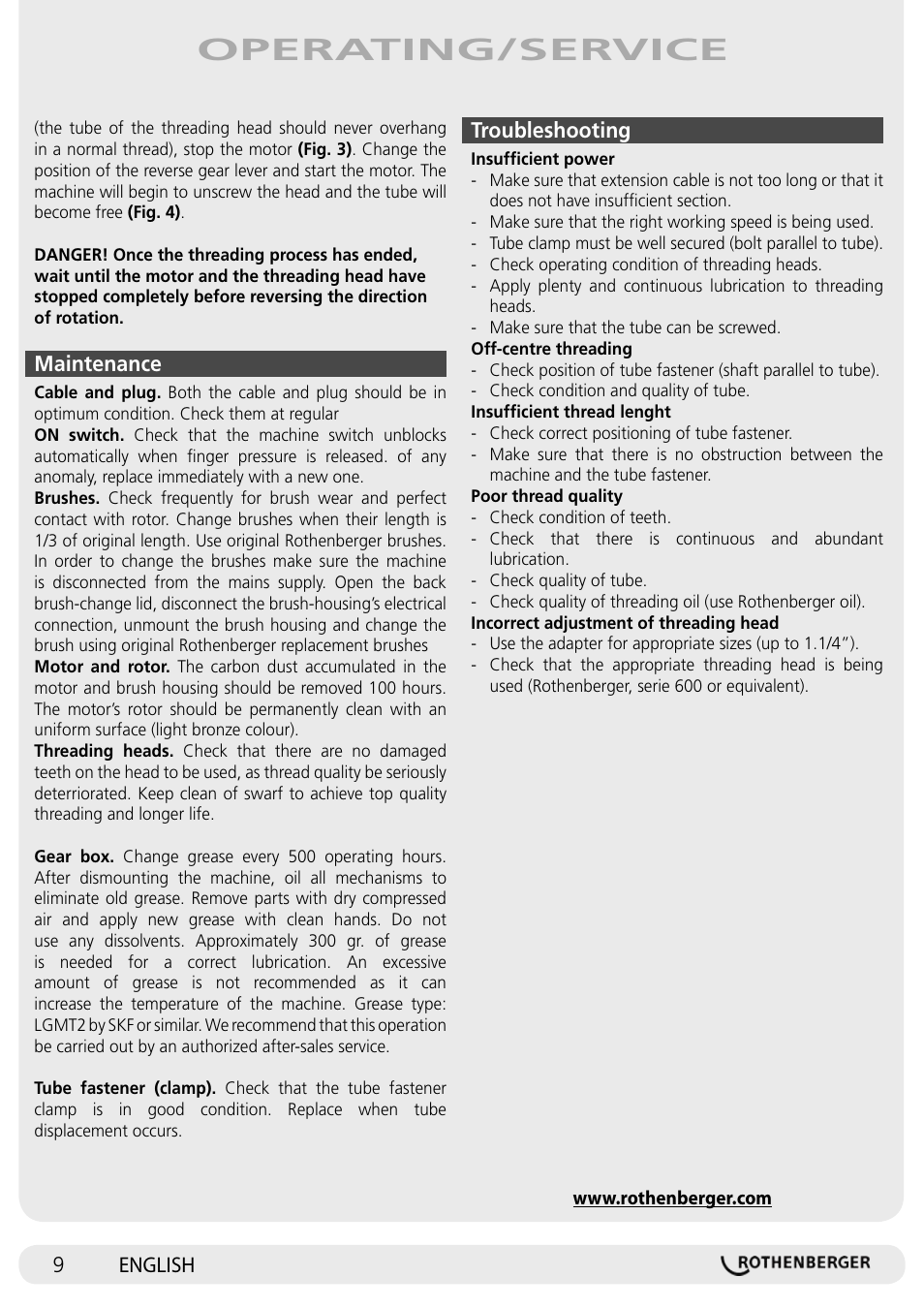 Operating/service | ROTHENBERGER SUPERTRONIC 1250 User Manual | Page 9 / 72