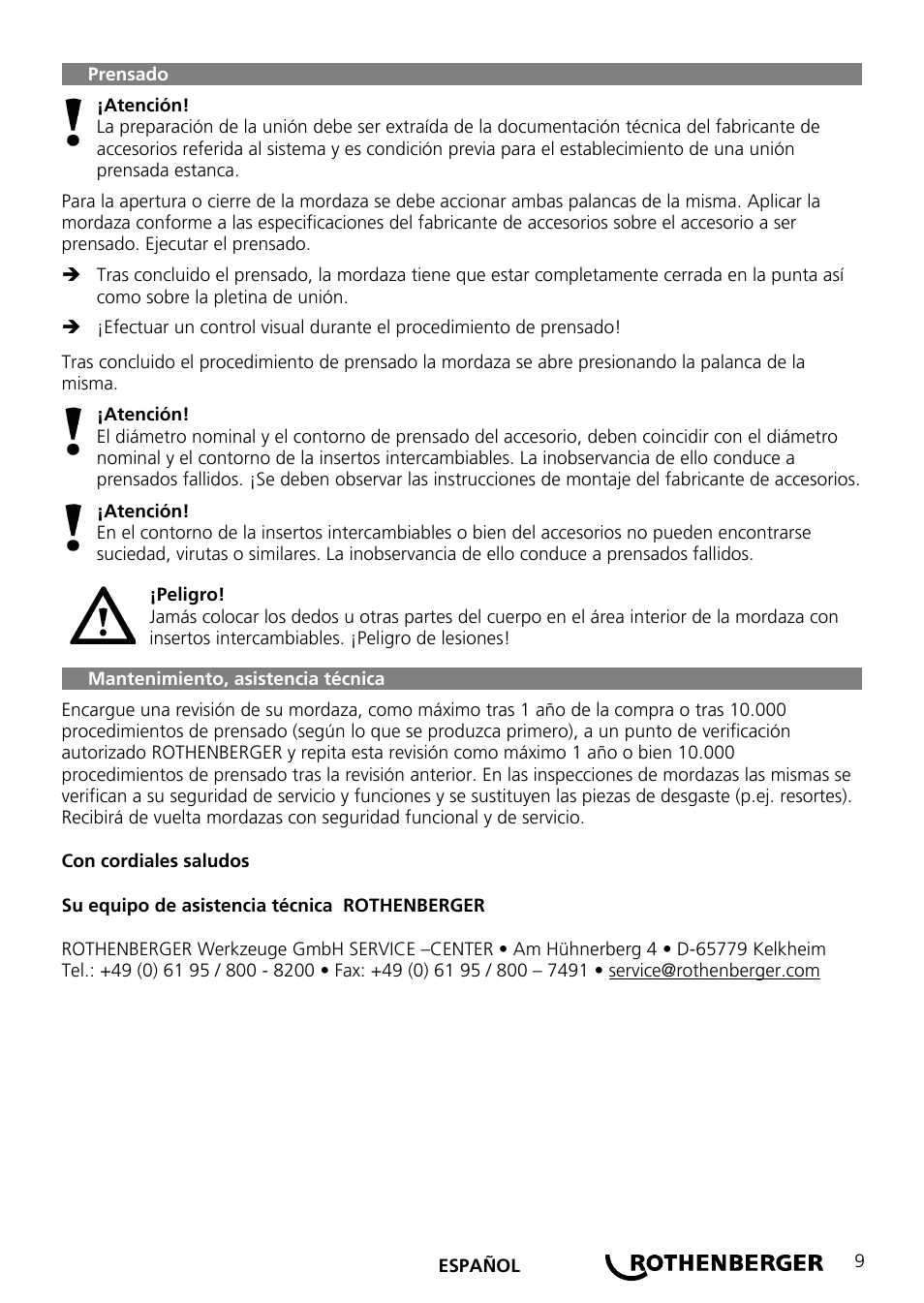 ROTHENBERGER Wechselpressbacken Compact User Manual | Page 11 / 44
