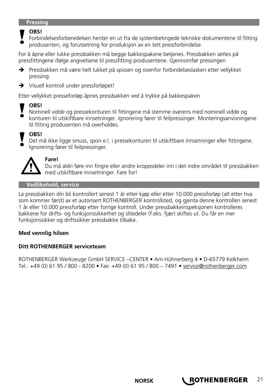 ROTHENBERGER Wechselpressbacken Compact User Manual | Page 23 / 44