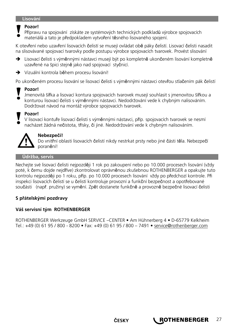 ROTHENBERGER Wechselpressbacken Compact User Manual | Page 29 / 44