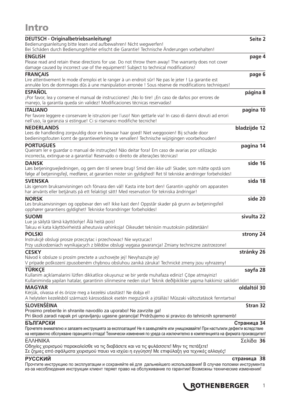 Seite3, Intro | ROTHENBERGER Wechselpressbacken Compact User Manual | Page 3 / 44
