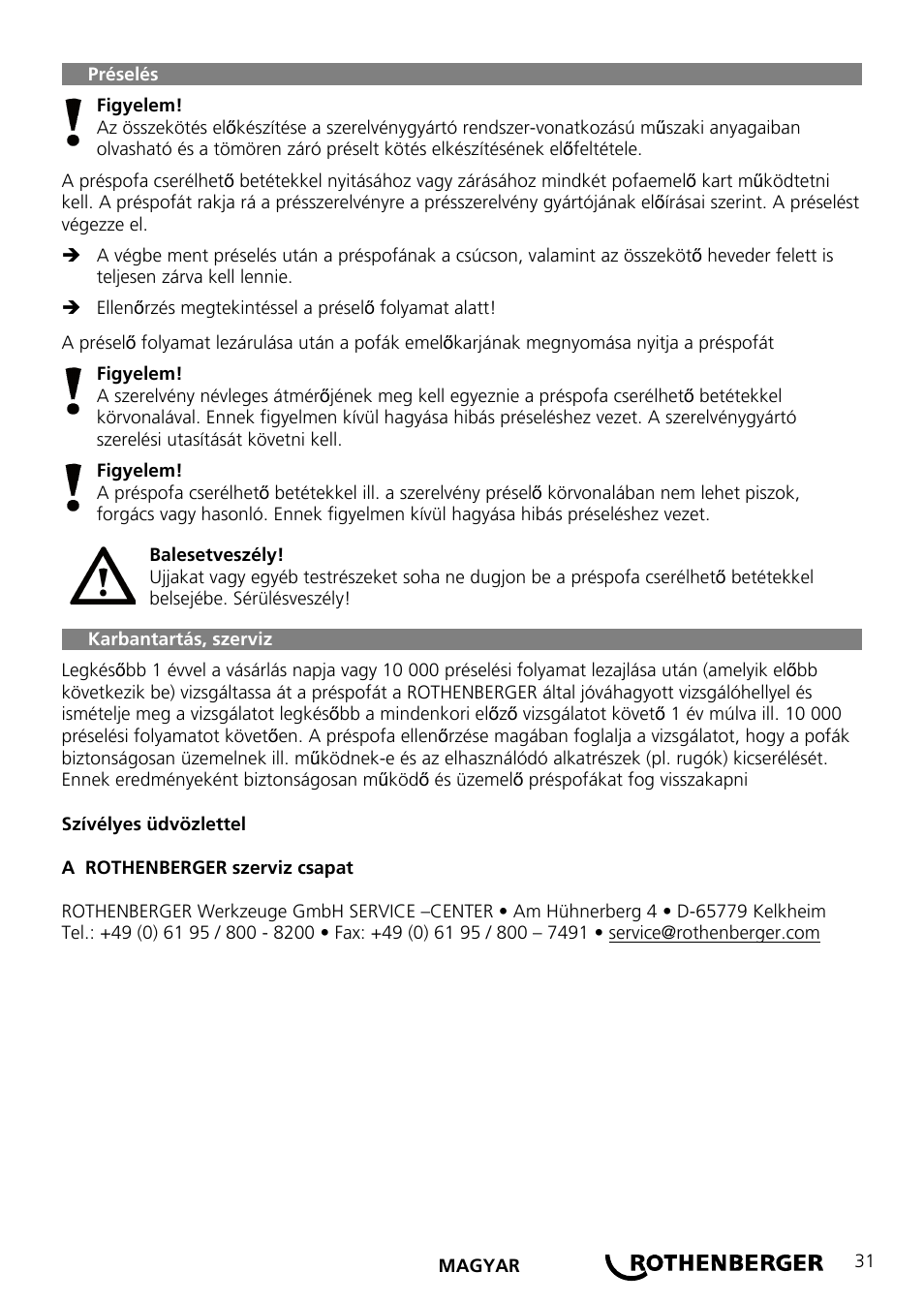 ROTHENBERGER Wechselpressbacken Compact User Manual | Page 33 / 44