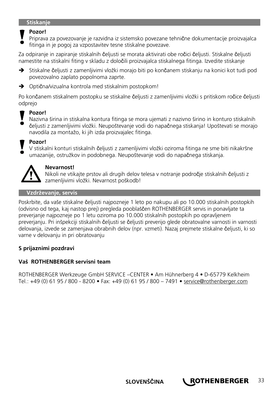 ROTHENBERGER Wechselpressbacken Compact User Manual | Page 35 / 44