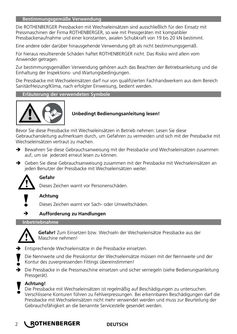 ROTHENBERGER Wechselpressbacken Compact User Manual | Page 4 / 44