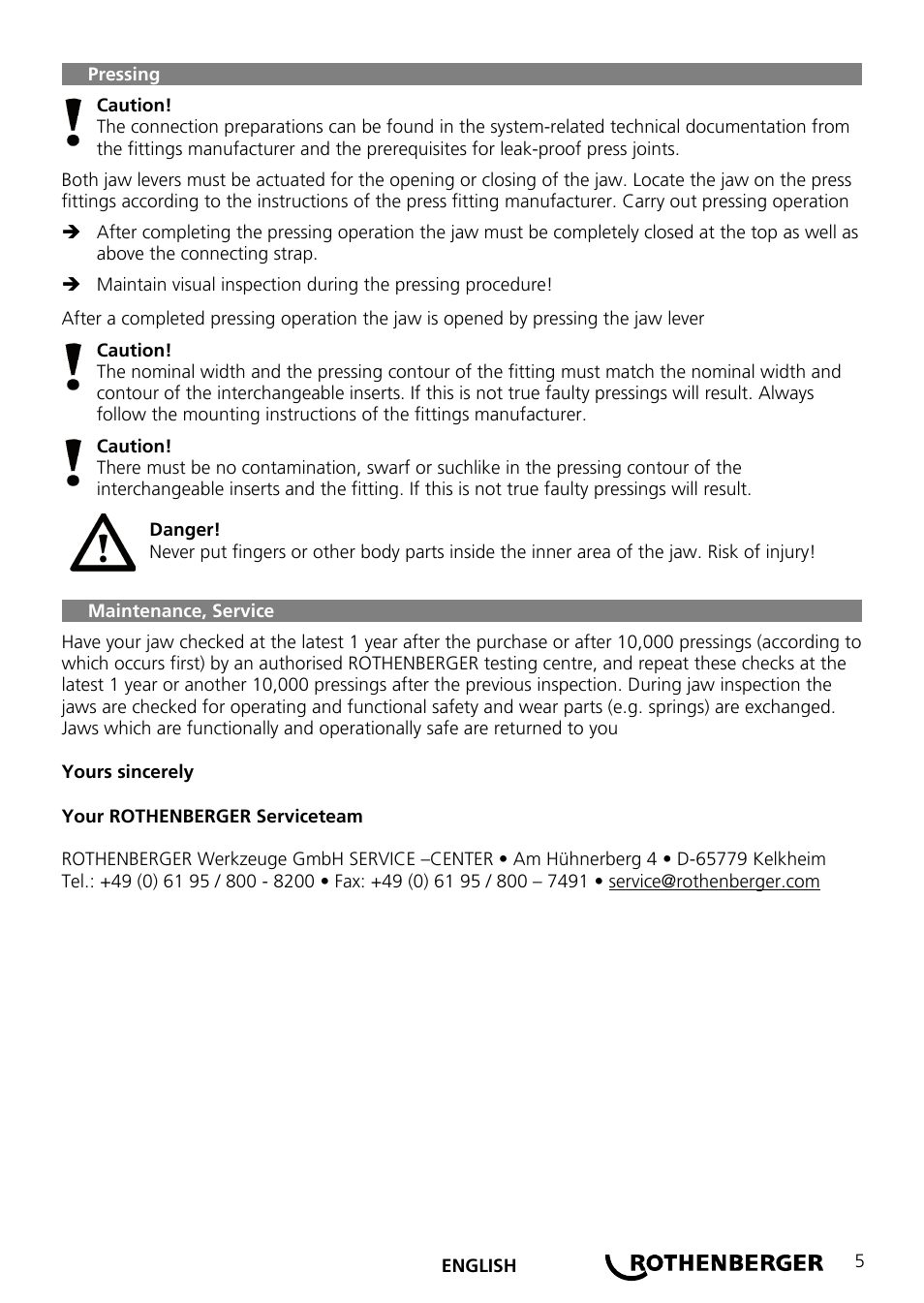ROTHENBERGER Wechselpressbacken Compact User Manual | Page 7 / 44