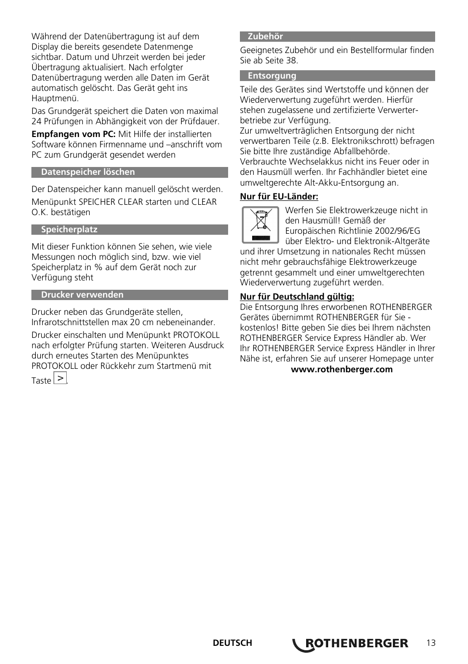 ROTHENBERGER ROTEST GW Digital V2.3 USB User Manual | Page 13 / 44