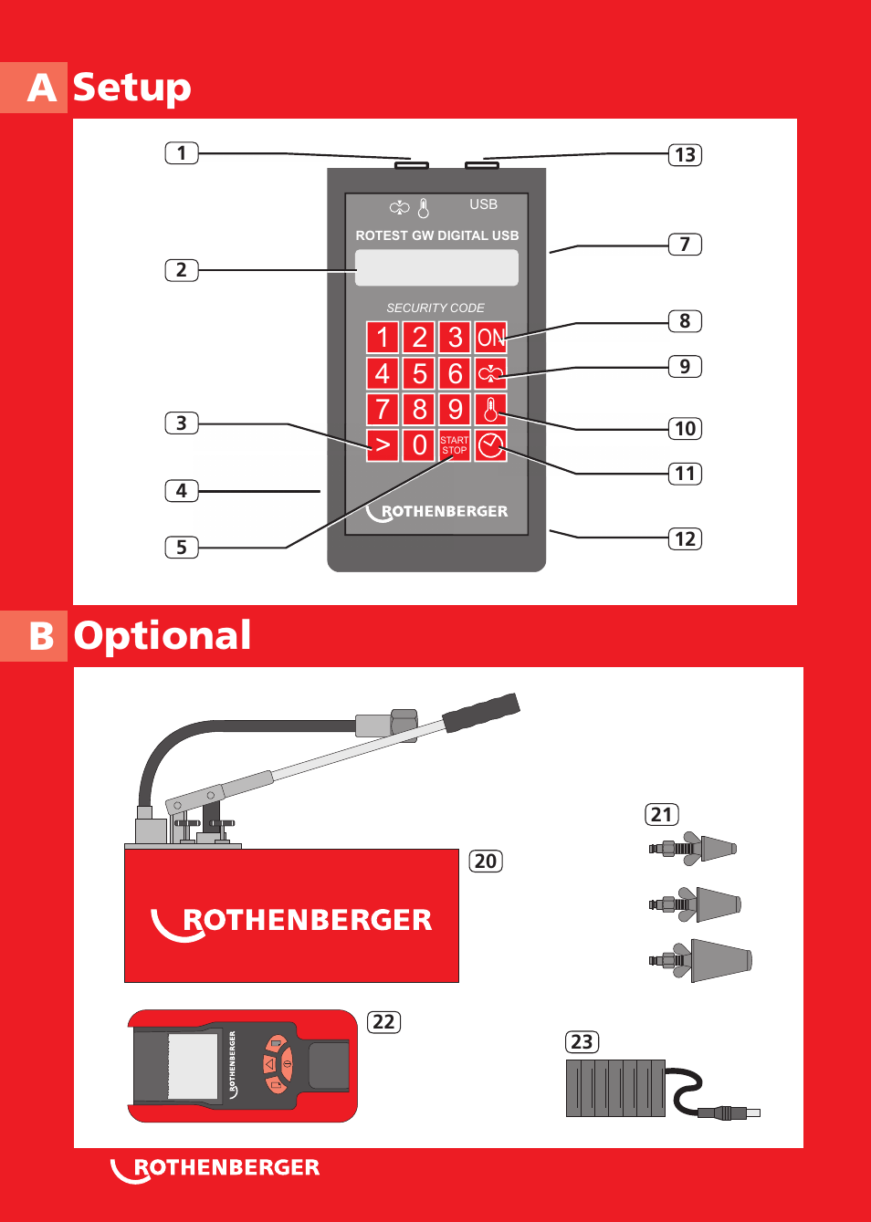 Setup a optional b | ROTHENBERGER ROTEST GW Digital V2.3 USB User Manual | Page 2 / 44