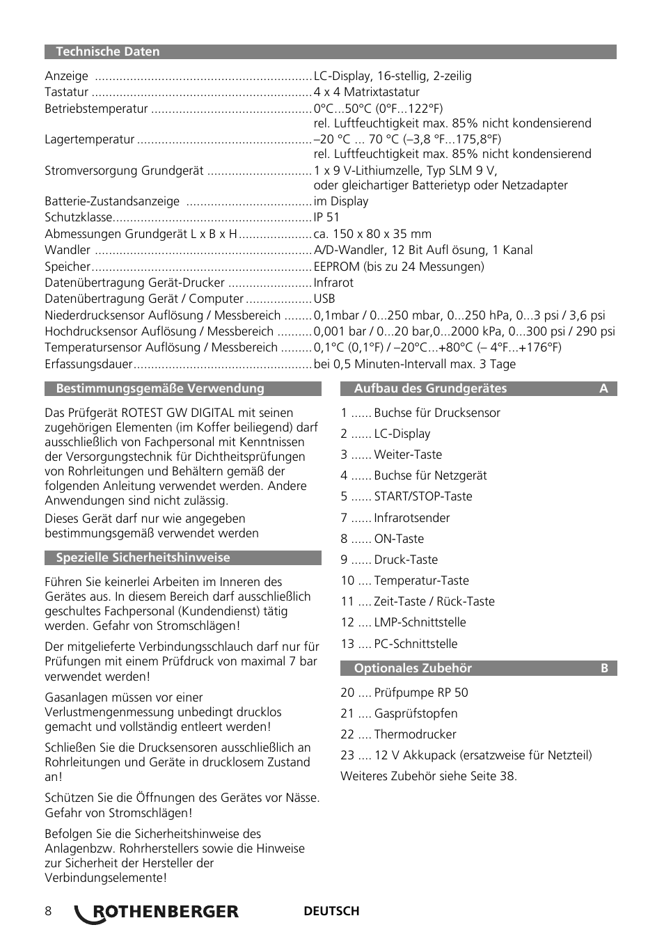 ROTHENBERGER ROTEST GW Digital V2.3 USB User Manual | Page 8 / 44