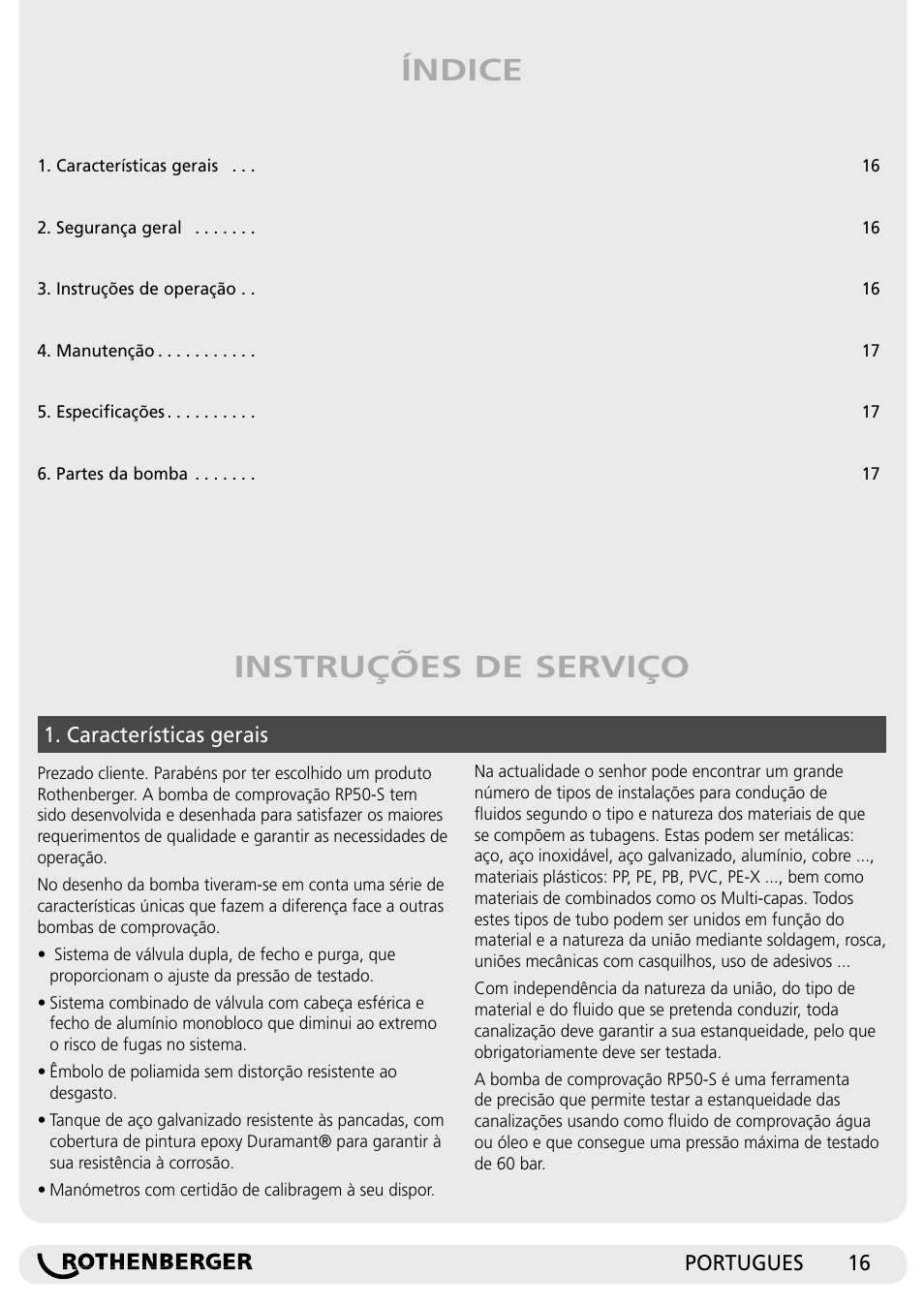 Instruções de serviço índice | ROTHENBERGER RP 50-S/RP 50-S INOX User Manual | Page 16 / 24