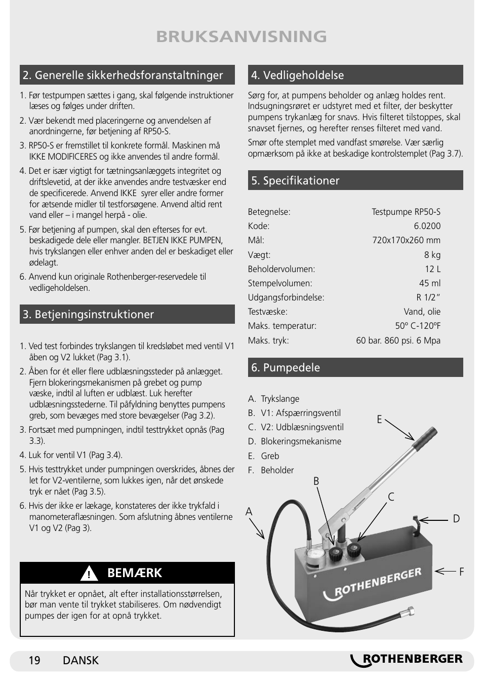 Bruksanvisning, Bemærk | ROTHENBERGER RP 50-S/RP 50-S INOX User Manual | Page 19 / 24