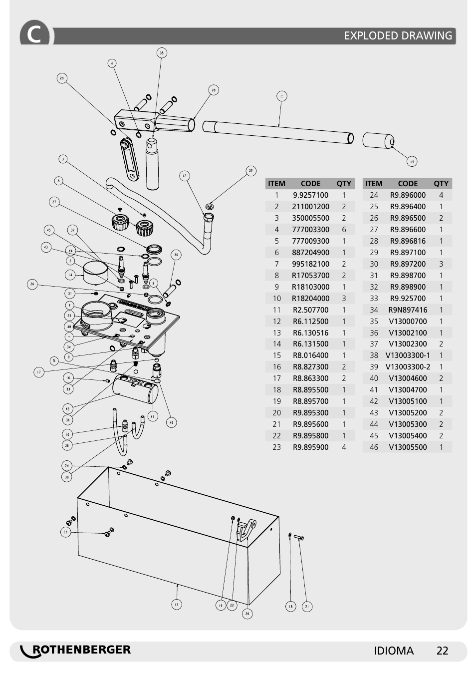 22 idioma, Exploded drawing | ROTHENBERGER RP 50-S/RP 50-S INOX User Manual | Page 22 / 24