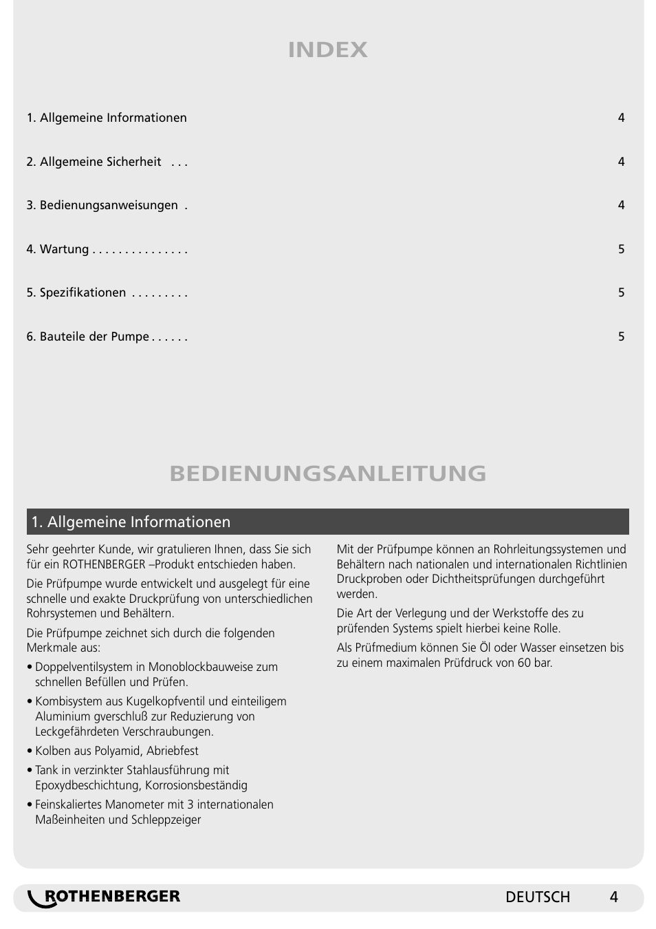 Bedienungsanleitung index | ROTHENBERGER RP 50-S/RP 50-S INOX User Manual | Page 4 / 24
