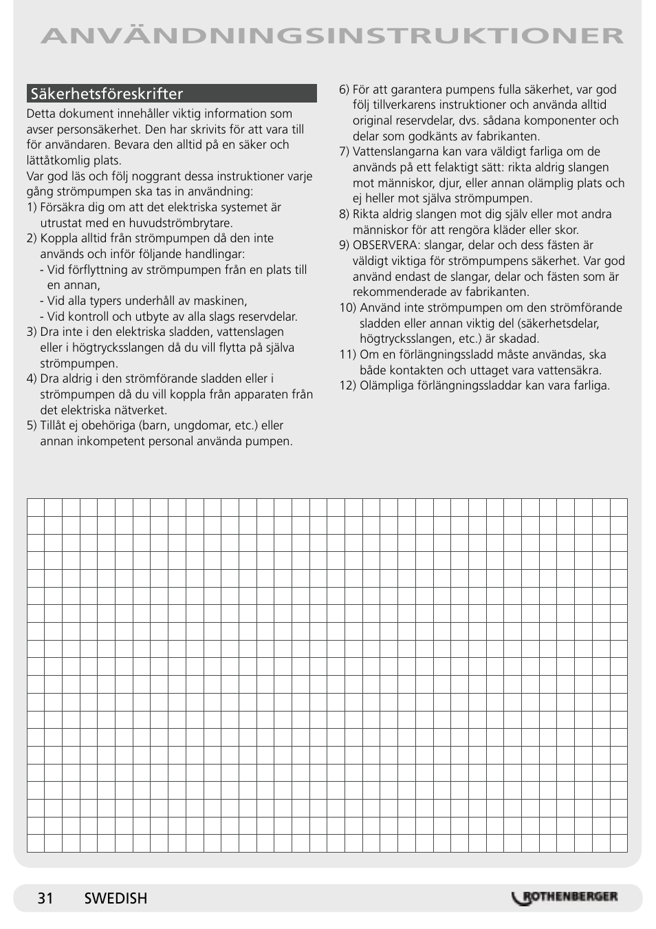 Användningsinstruktioner | ROTHENBERGER RP Pro II User Manual | Page 32 / 36