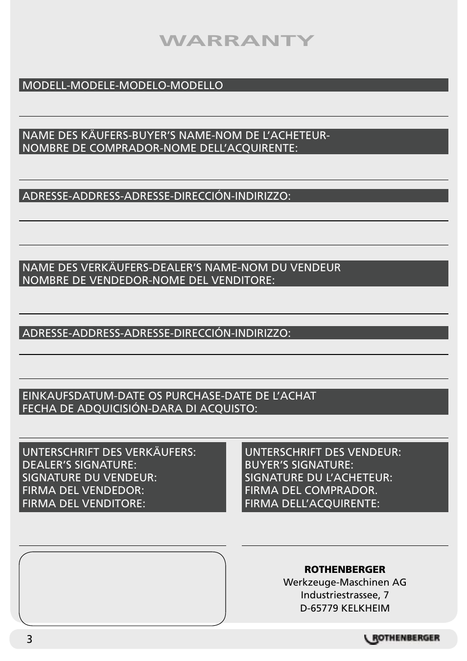 Warranty | ROTHENBERGER RP Pro II User Manual | Page 4 / 36