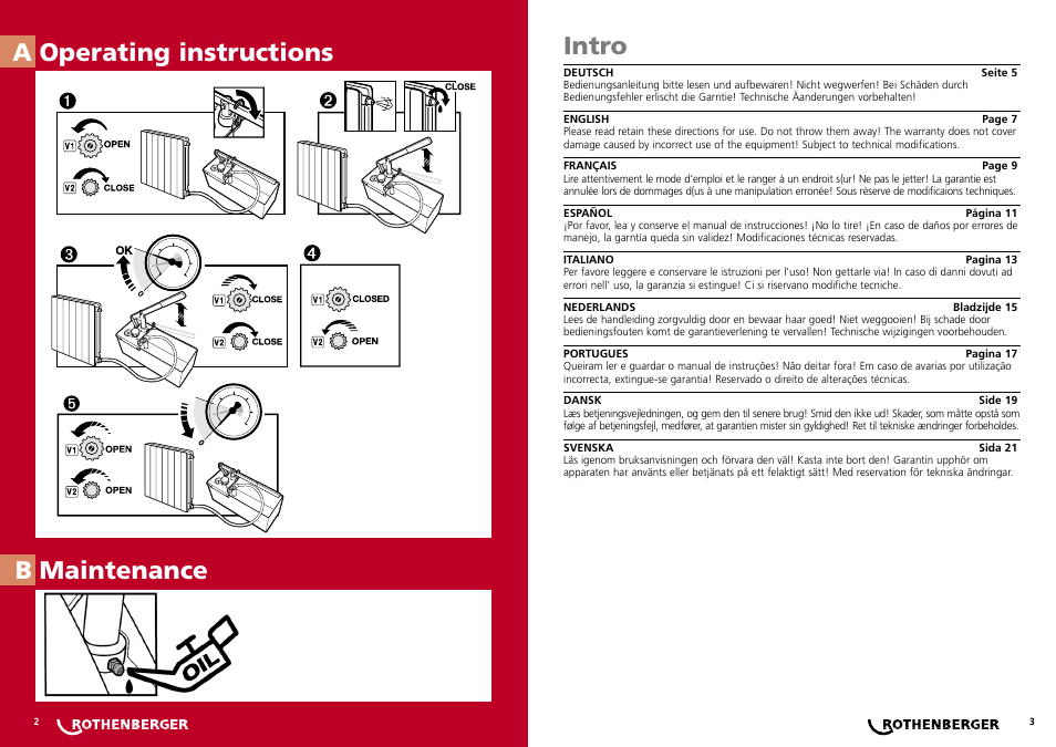 Operating instructions a maintenance b, Intro | ROTHENBERGER TP 25 User Manual | Page 2 / 13