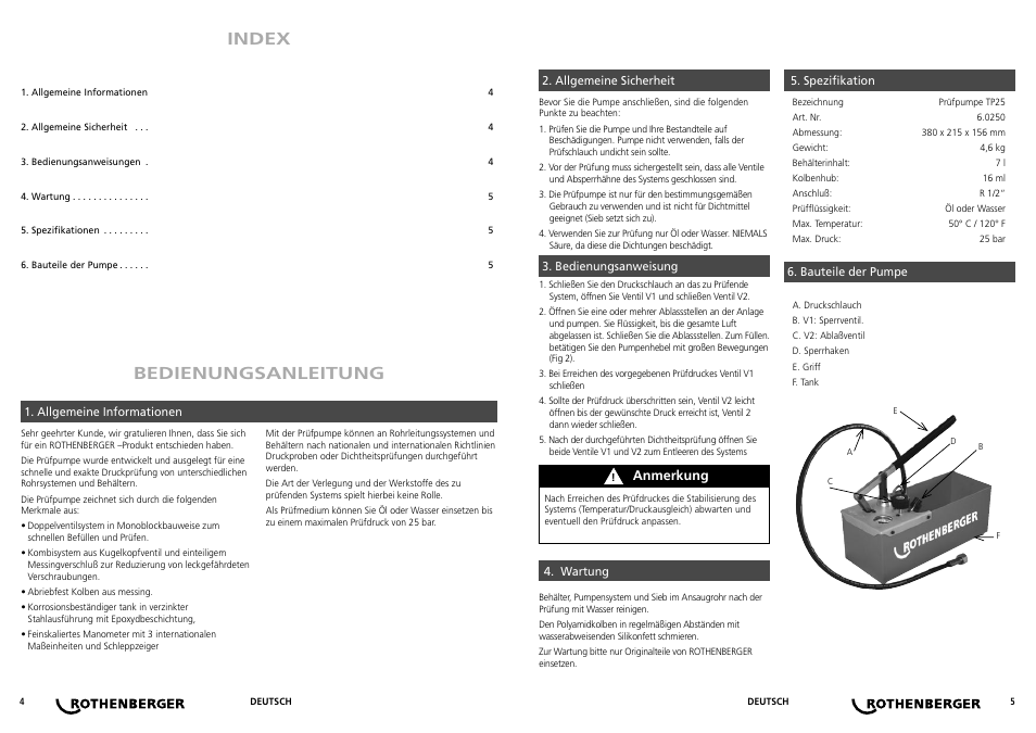 Bedienungsanleitung index | ROTHENBERGER TP 25 User Manual | Page 3 / 13