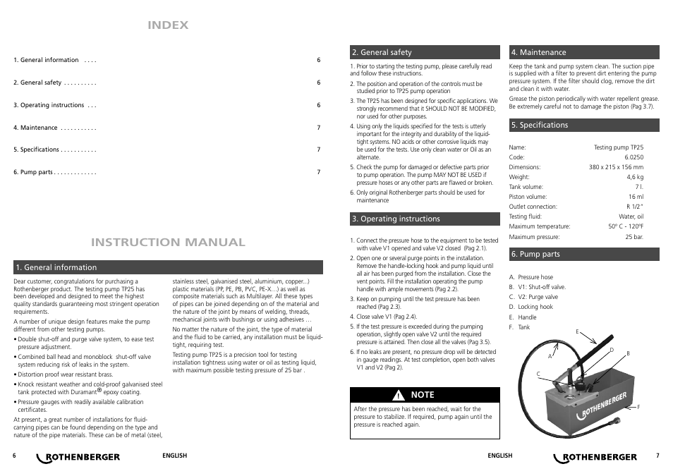 Instruction manual index | ROTHENBERGER TP 25 User Manual | Page 4 / 13
