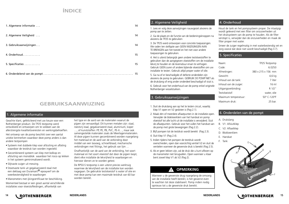 Gebruiksaanwijzing índice | ROTHENBERGER TP 25 User Manual | Page 8 / 13