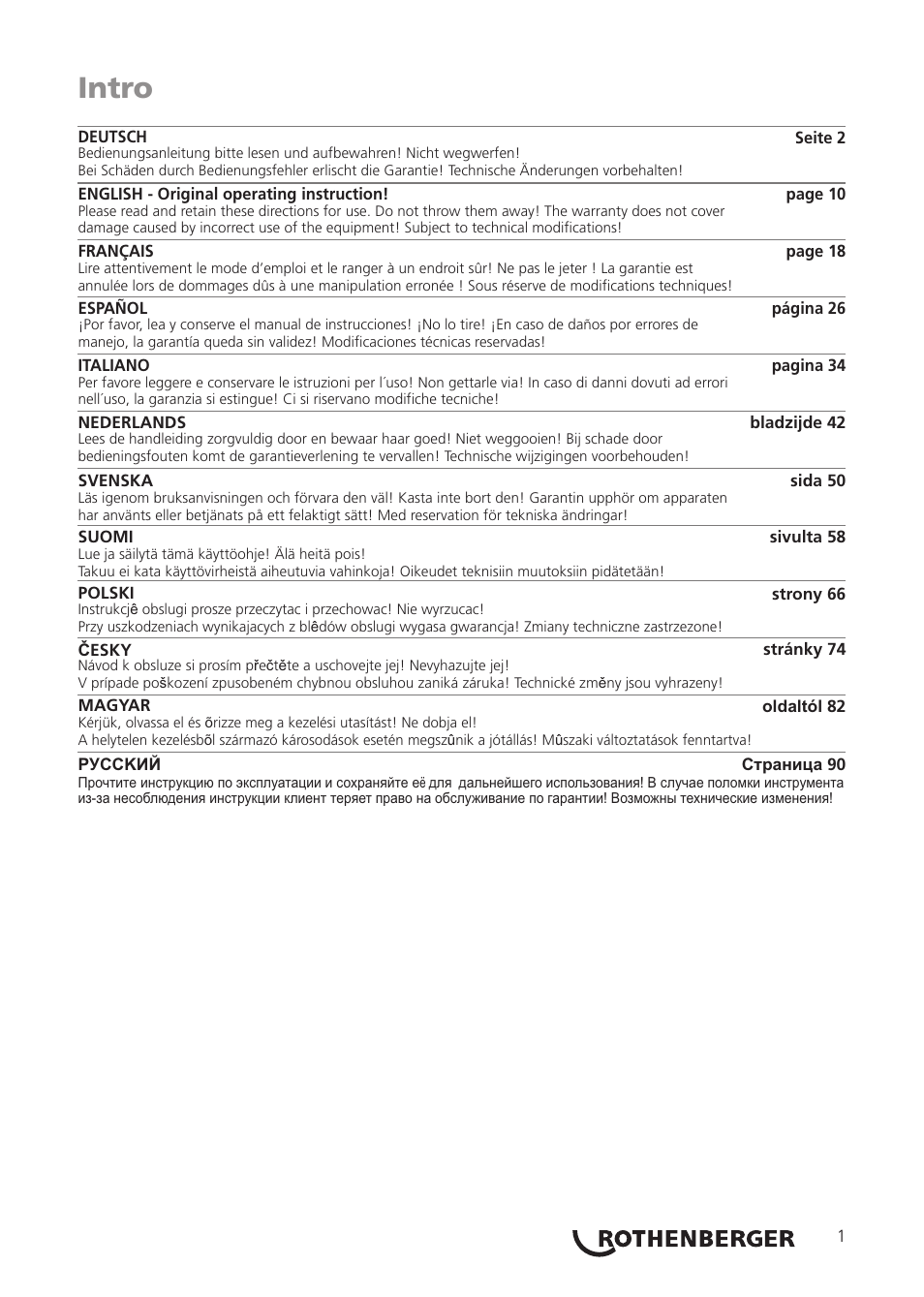 Intro | ROTHENBERGER ROFROST ECO User Manual | Page 3 / 104